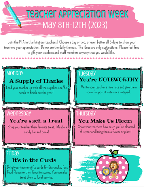 Teacher Appreciation Week is May 8th-May 12th